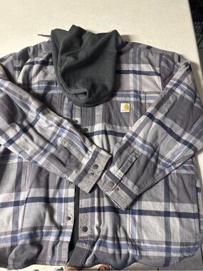 Carhartt Gray and Navy Plaid Rugged Flex Relaxed Fit Shirt Jacket